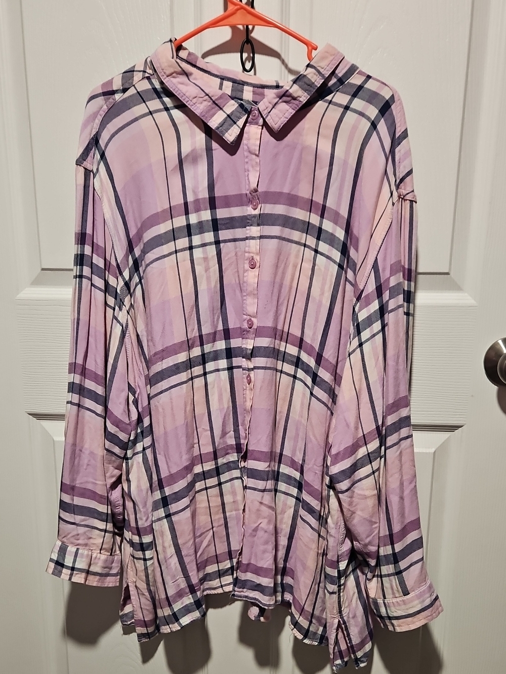 Catherines Light Purple Plaid Button-Down Shirt 5XL
